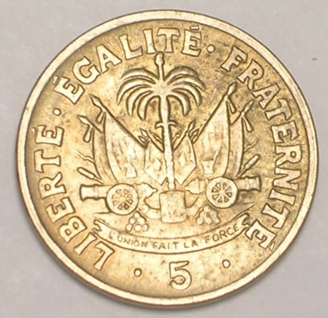 1953 Haiti Haitian 5 Centimes Cannons in Arms Coin VF+