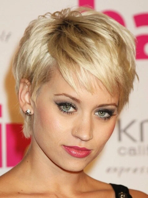 100% Human Hair Blonde Short Layered Cut Soft Remy Quality Wig Women Natural
