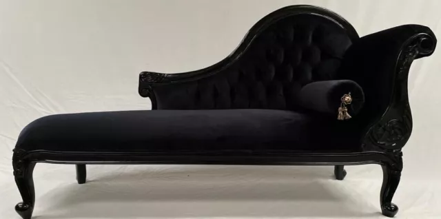 Chelsea Chaise Longue Sofa Ornate Contemporary Black Roll Cushion Buttoned