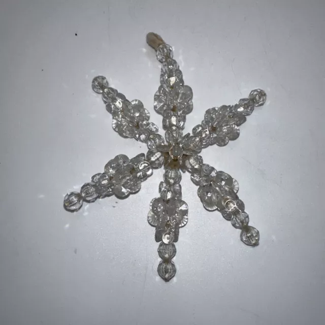 Vintage HANDMADE Beaded Ornament Christmas SNOWFLAKES STAR Clear