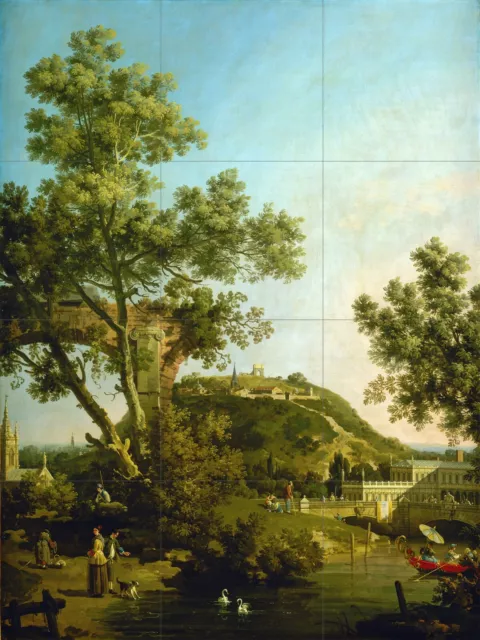 Mosaic Ceramic Panel of an English Landscape Capriccio Backsplash Tile Mural Art