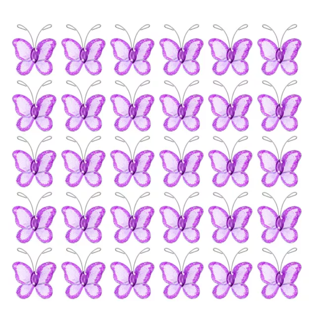 50pcs schiere Mesh Draht Glitter Schmetterling mit Edelstein (lila)