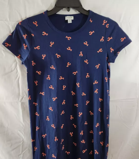 J Crew Womens Cotton Lobster Print Tee T-Shirt Dress Navy Red Size XS