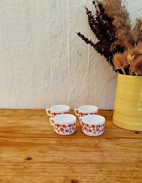Lot De 4 Petite Tasses Et Soucoupes Arcopal France Polka Pois Vintage Imgx2000 487