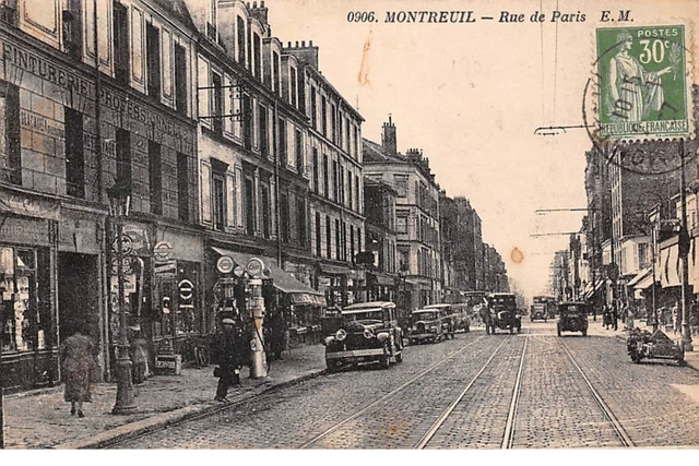 93 .n° 109247.  montreuil . pompe a essence .voiture .rue de paris .