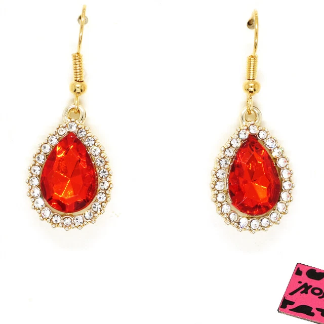 Hot Betsey Johnson Bling Red Water Drop Rhinestone Crystal Women Stand Earrings