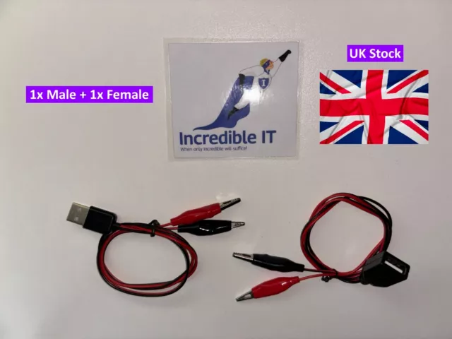 ⭐ Male + Female USB 🇬🇧 to Crocodile / Alligator Clips / Test Leads ⭐