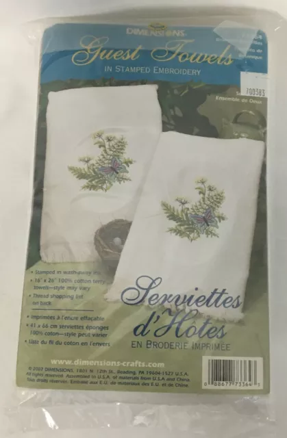 Kit de bordado de toallas para invitados Dimensions 73364 mariposas botánico hilo dental incluido