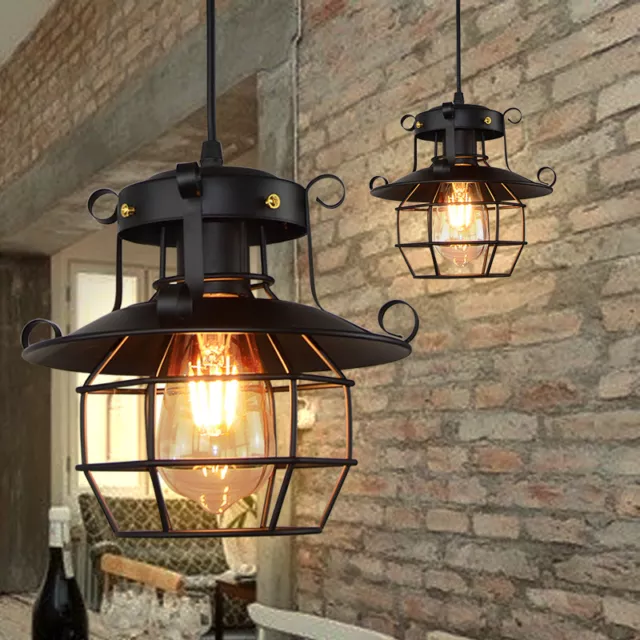 Metal Caged Pendant Light Industrial Vintage Ceiling Light Hanging Lamp Fixture