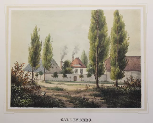 Lithografie Callenberg Ansicht Poenicke Schlösser & Rittergüter Sachsen um 1855