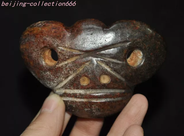 3" chinese Hongshan culture Old jade carved pig head face sacrifice Yubi Pendant