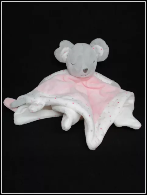 Doudou plat Souris  - Obaibi - Rose - Bonbon Gris Petit Pois