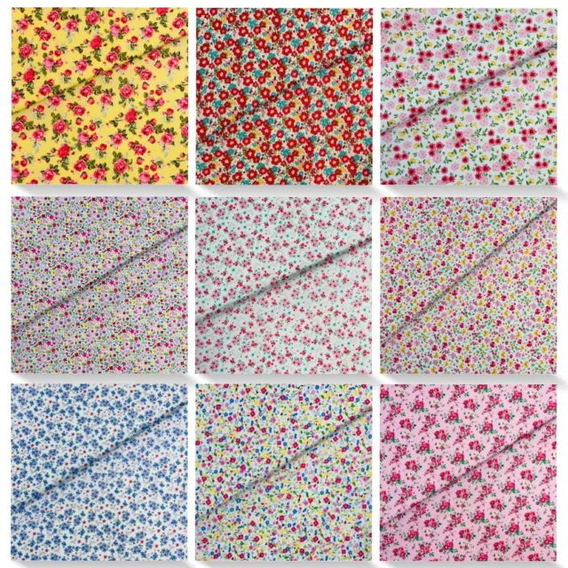 Floral 100% Cotton Fabric Poplin | ROSE & HUBBLE | Vintage Roses Ditsy Flowers