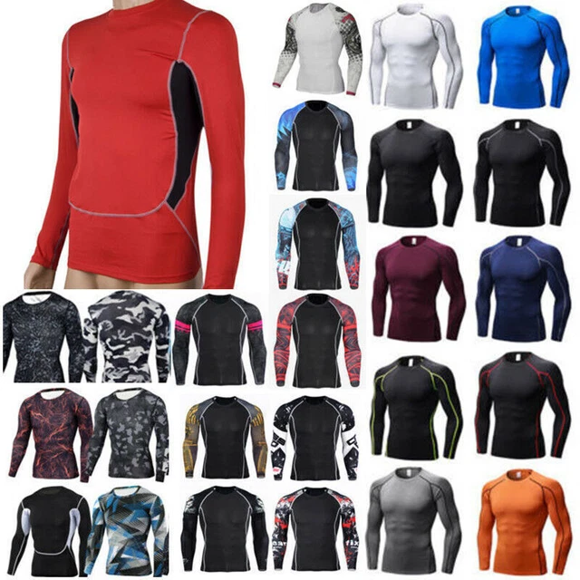 Mens Long Sleeve Compression Base Layer Shirt Workout Fitness Sport T-Shirt Tops