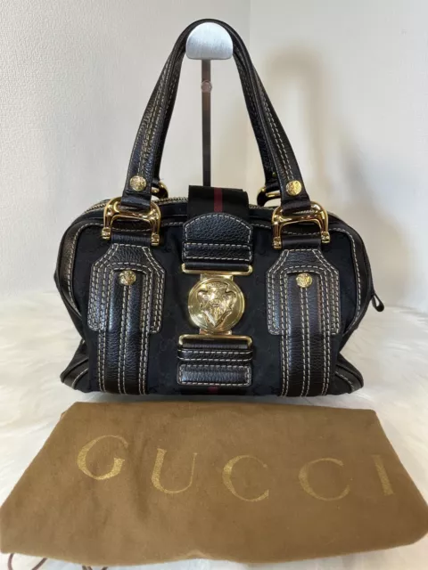 Gucci  Vintage Bag Black Leather Aviatrix  Boston Handbag Auth