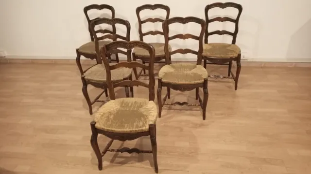 Set 6 sedie provenzali rustiche rovere massello ottocento restaurate ottime cond