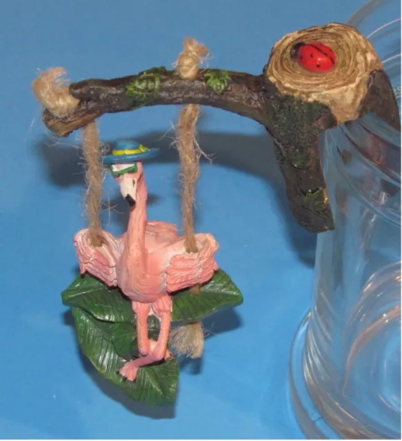 2 Flamingo Pot Swingers Hanger with Flamingos & Lady Bug Sits on Tree Top New