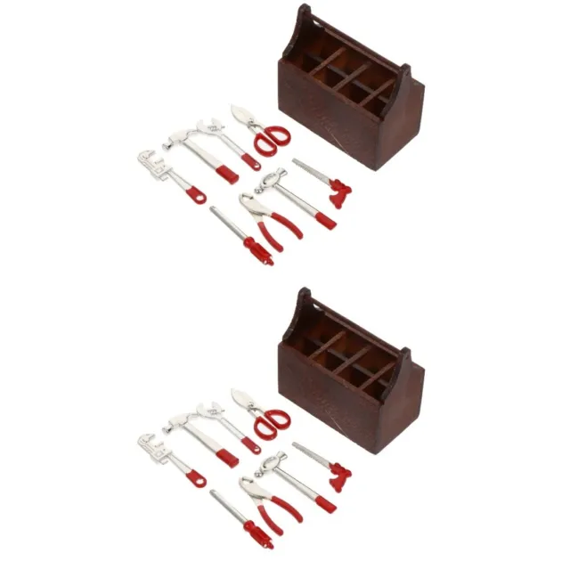 2 juegos de mini gabinete de herramientas caja de herramientas de madera modelo juguetes al aire libre trabajo niño miniatura