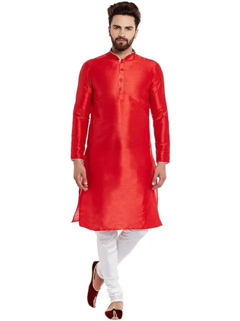 Rajisthani Vestito Festival Uomo Kurta 100% Cotone Tradizionale da Festa Abito