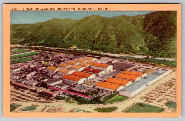 1940's HOME OF WARNER BROTHERS BURBANK CALIFORNIA VINTAGE LINEN POSTCARD