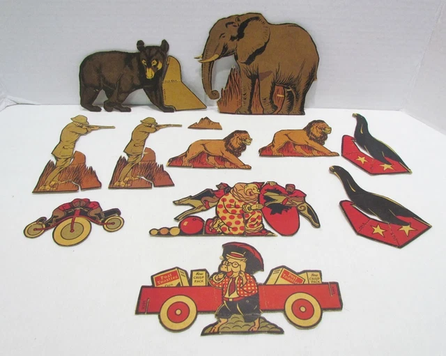 POST TOASTIES 1930's BIG LOT CEREAL PREMIUM BOX BACK CUT-OUT JUNGLE ZOO ANIMALS