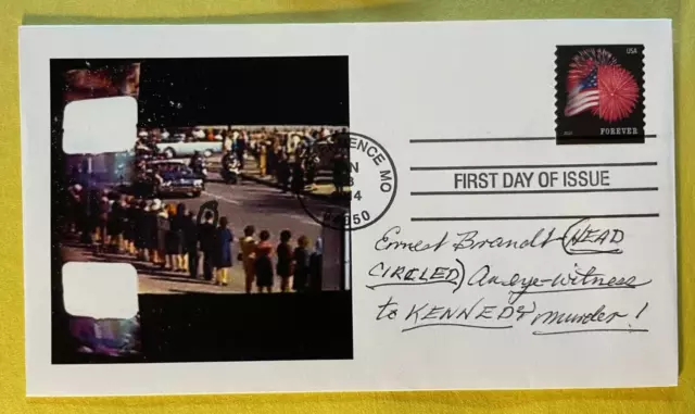 Signed Ernest Brandt Fdc  Autographed First Day Cover Jfk Assassination Witness