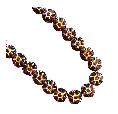 50 Dark Amethyst Gold Inlay Preciosa Czech Glass 6mm Flower Disc Coin Beads