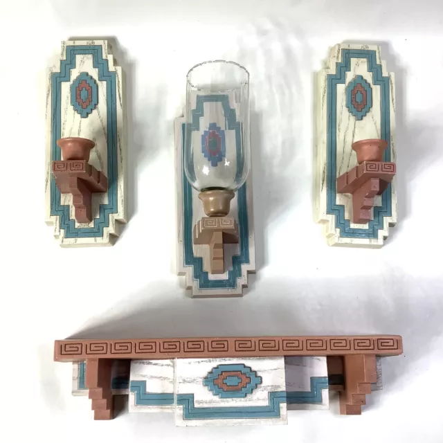 Vintage 1995 Burwood Southwest Style 3 Wall Sconce & Shelf Set 3325 90's Decor