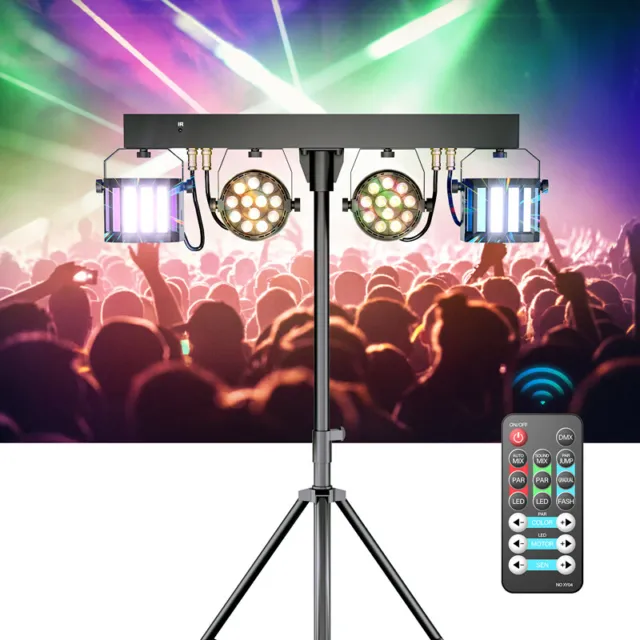 Professional 4-Par Stage LEDs Lights DJ Band Concert DMX System & Stand & Remote