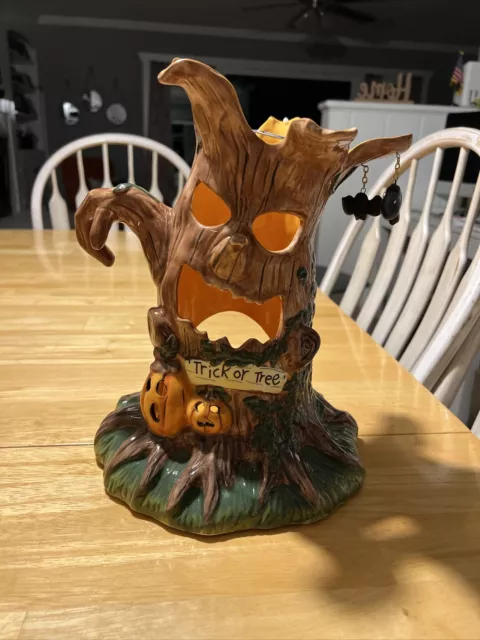 Cracker Barrel Large Halloween Haunted Tree Candle Holder Luminary 12" T Ceramic