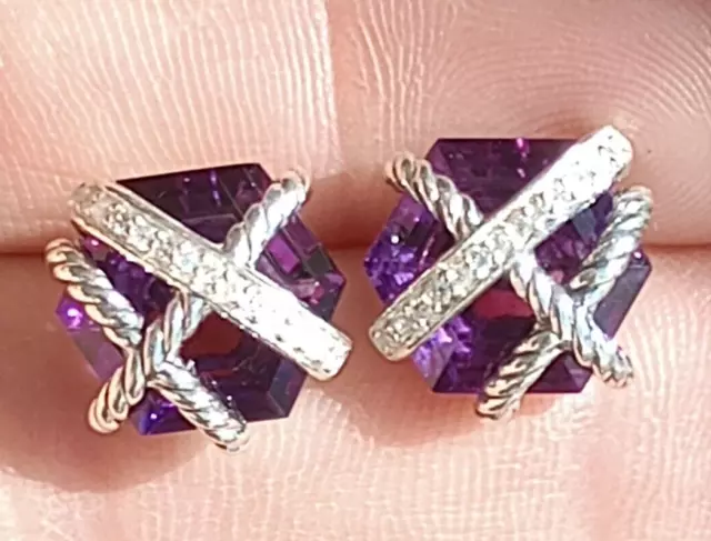 Previously Owned David Yurman Cable Wrap Earrings with Amethyst and Diamonds