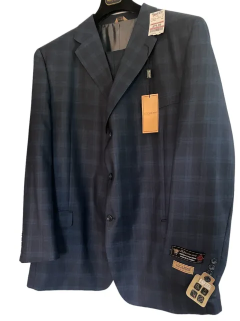 Mens Luca Rossi Italia 3 Button Suit Mens Size 48L 43WX31 Navy Blue Plaid NEW