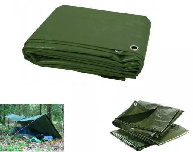 Green Heavy Duty Tarp Cover 17 SIZES Waterproof Caravan Camping Ground Sheet