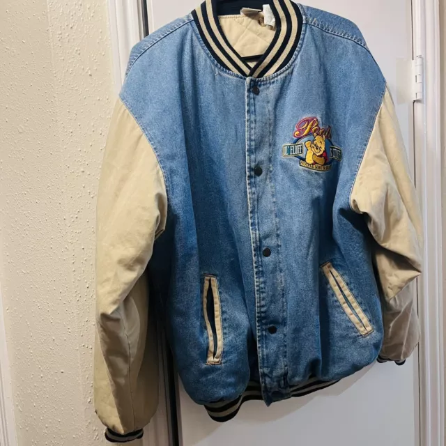 VTG 90 S DISNEY Store Winnie The Pooh Loyal True Denim Bomber