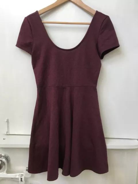 Forever 21 Dark Red Maroon Fit Flare Dress Scoop Neck Size Small