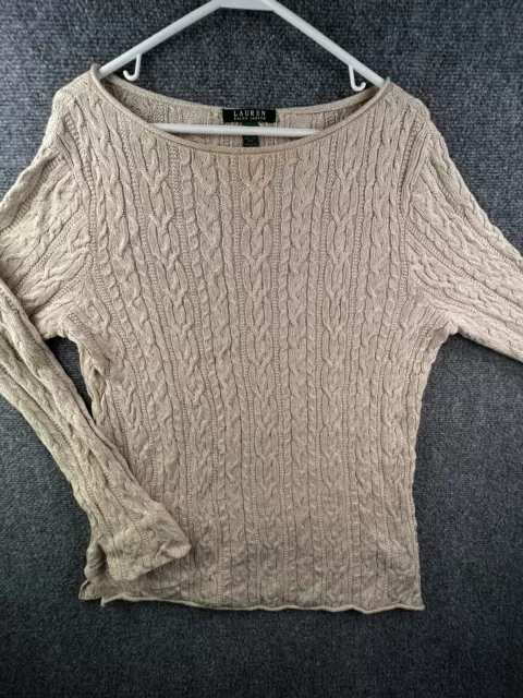 Lauren Ralph Lauren Women’s Sweater Cable Knit XL Cotton Pullover Boat Neck