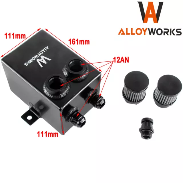 Universal  2.0L 2 x 12 AN Oil Breather Catch Tank + Filter+ Drain Aluminium US