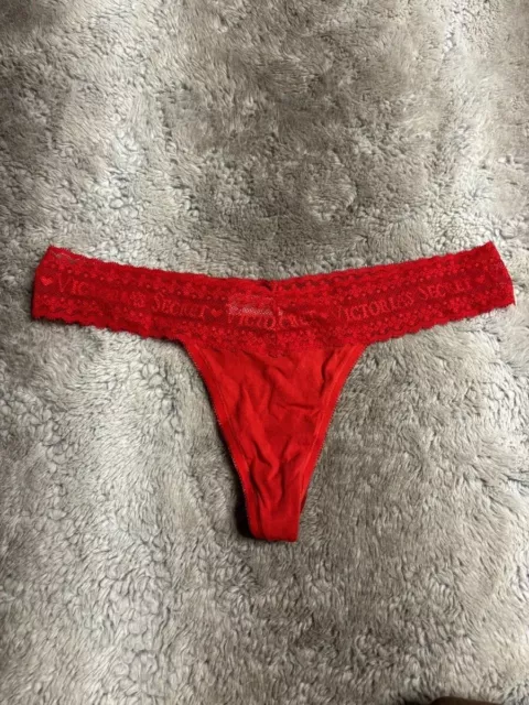 Vintage Victorias Secret Cotton Low Rise Lace Thong Red Size M