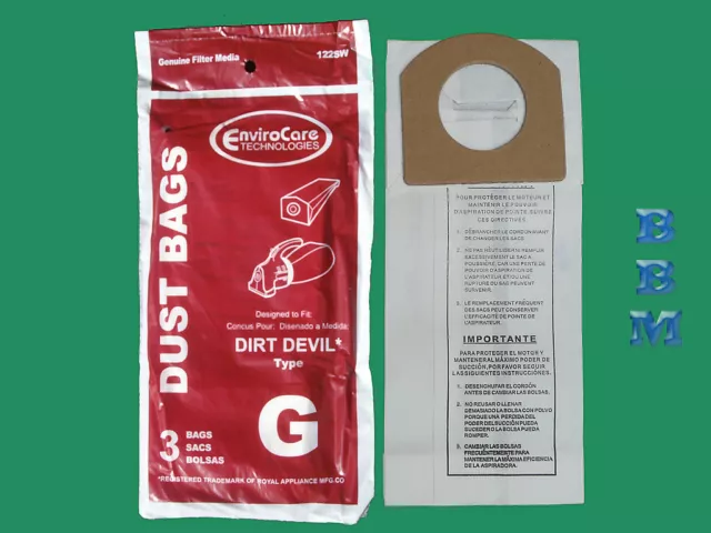 3 Royal Dirt Devil Type G 3010347001 3010348001 3103075001 Hand Vac Vacuum Bags