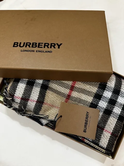 NEW VINTAGE BURBERRY - Camel Brown Cashmere Nova Check Burberry Scarf W Tags E81