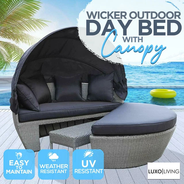 OUTDOOR FURNITURE PE Wicker Day Bed Sun Lounge Sofa Rattan Canopy
