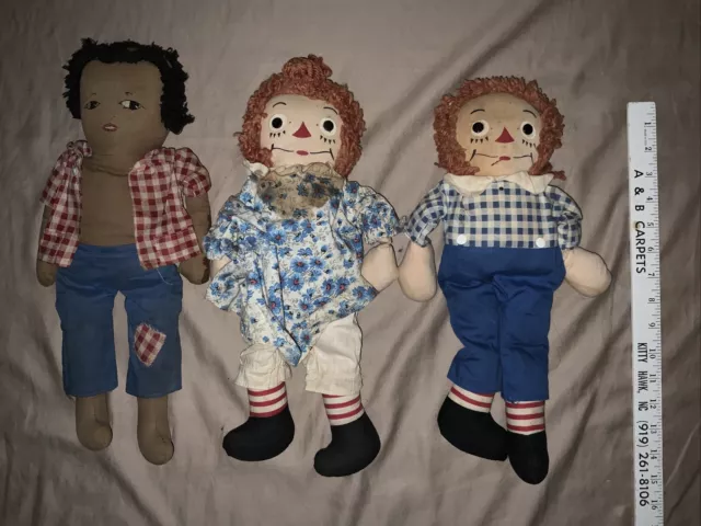 1947 Raggedy Ann and Andy Georgene Dolls Rare 15" Johnny Gruelle Tags + Extra