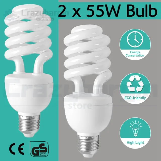 2x55W Daylight Energy Saving Spiral Light Bulb Fluorescent Lamp Lighting 5500K