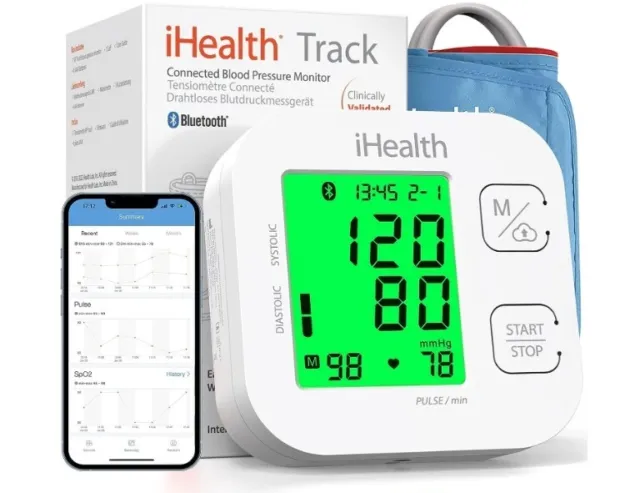 Monitor inteligente de presión arterial superior del brazo iHealth Track, compatible con iOS y Android