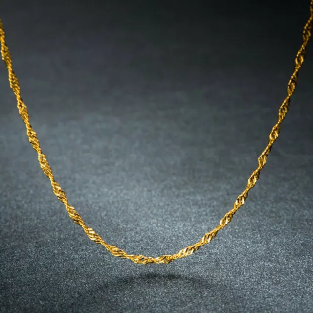 Authentic 18k Yellow Gold Necklace 1mm Width Singapore Link Chain 16-18inchL