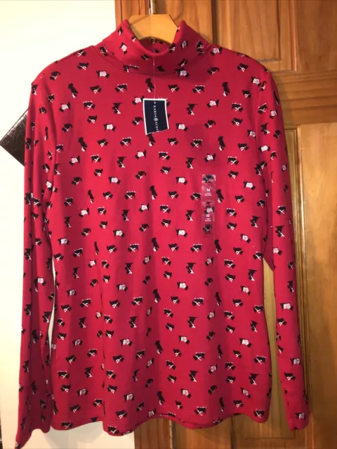 Karen Scott Women's Medium Shirt Red  Scotty Dog TurtleNeck L/S Top Winter Nwt