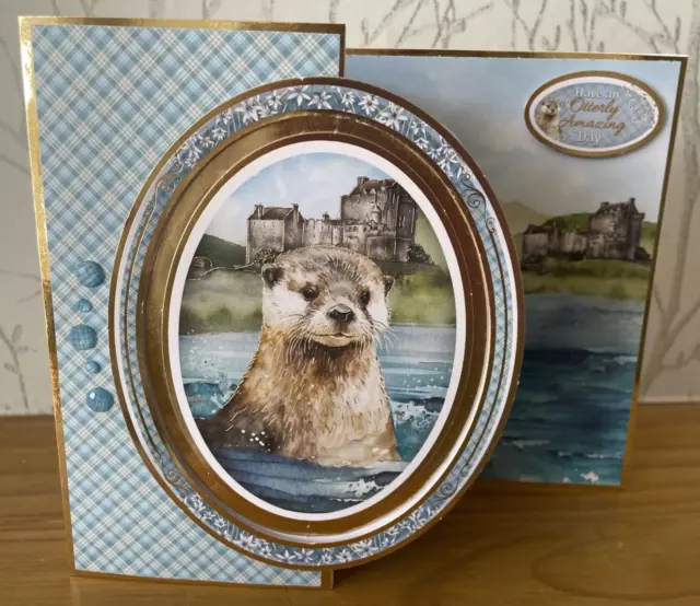 Handmade 7"x7" Highland Themed Fold Back Sea Otter Card Ocean Birthday Friend