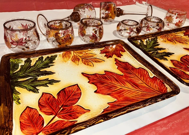 Lote de 9 decoración del hogar de otoño. Candelabros y bandejas mixtas de vidrio crujiente pintado*