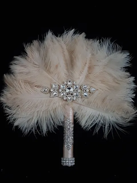 Bridal Feather Fan bouquet, Great Gatsby wedding style -ANY COLOUR by Crystal