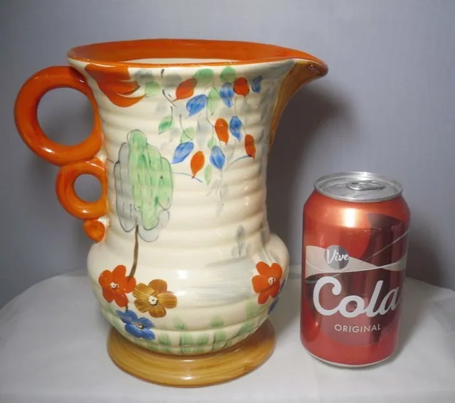Vintage Roskyl Pottery Jug with Art Deco Handle and Hand Painted Tree Design